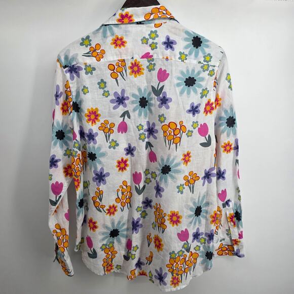 Frank & Eileen Eileen Classic Linen Hot Pink Floral Button Up Shirt Size Small - Picture 6 of 6